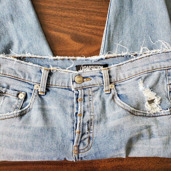 Adaptation Jeans Womens Size 28 Button Fly Distressed Crop Ankle Straight Leg - Picture 6 of 10